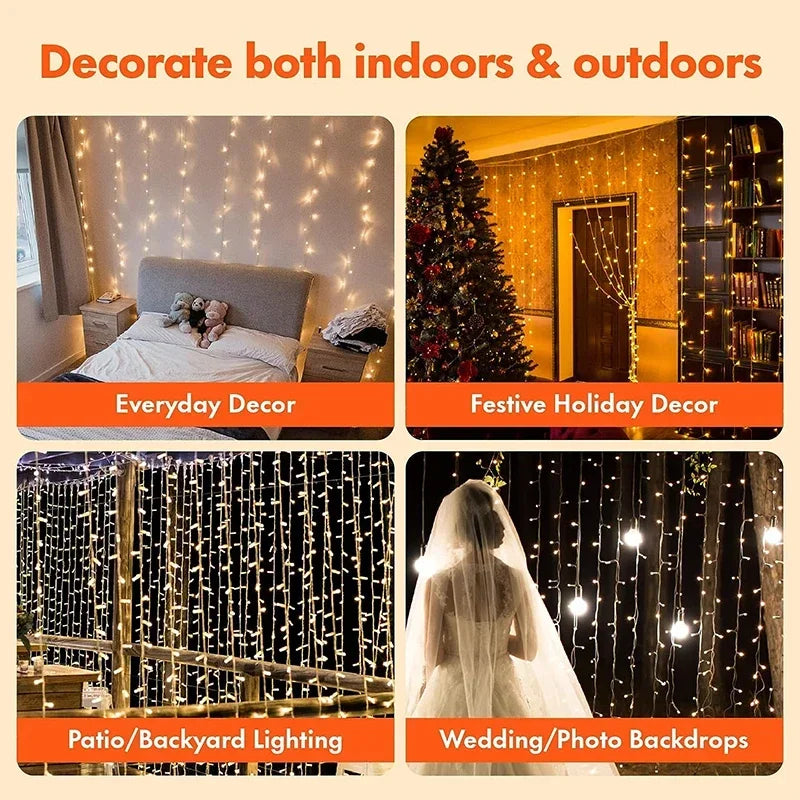 LED Curtain Fairy Lights with Remote - USB Powered, 8 Modes