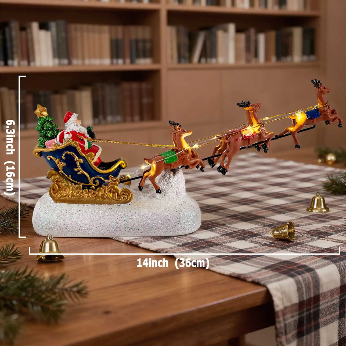 Light-Up Santa Sleigh with Reindeer Figurine