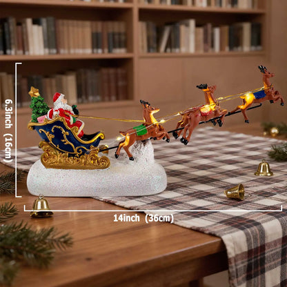 Light-Up Santa Sleigh with Reindeer Figurine