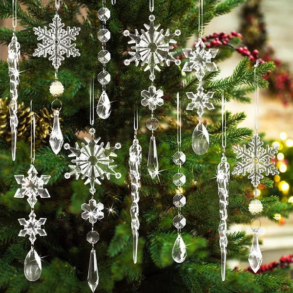 Sparkling Snowflake Hanging Ornaments - Set of 10