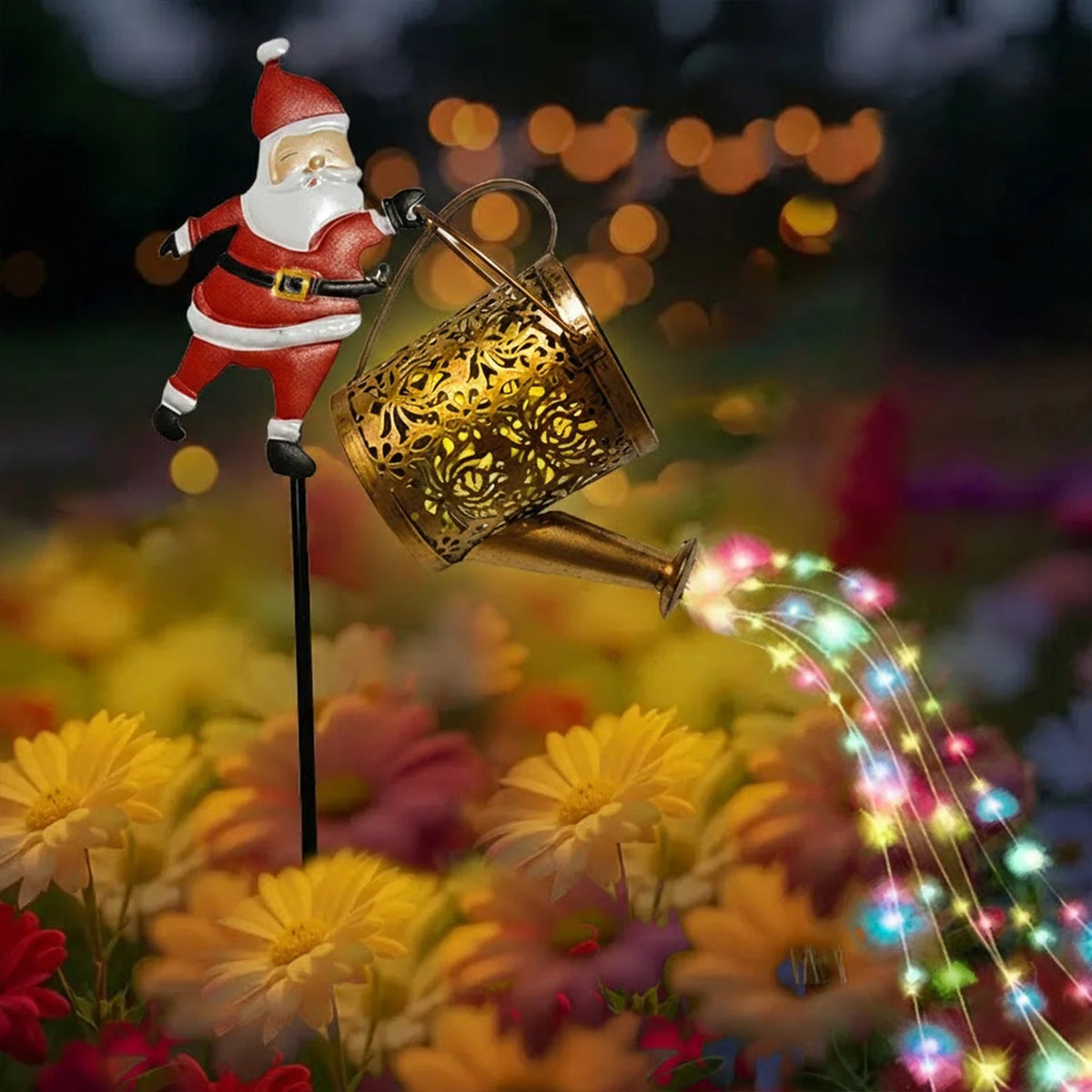 Solar Santa Claus Watering Can Light - Outdoor Christmas Garden Stake