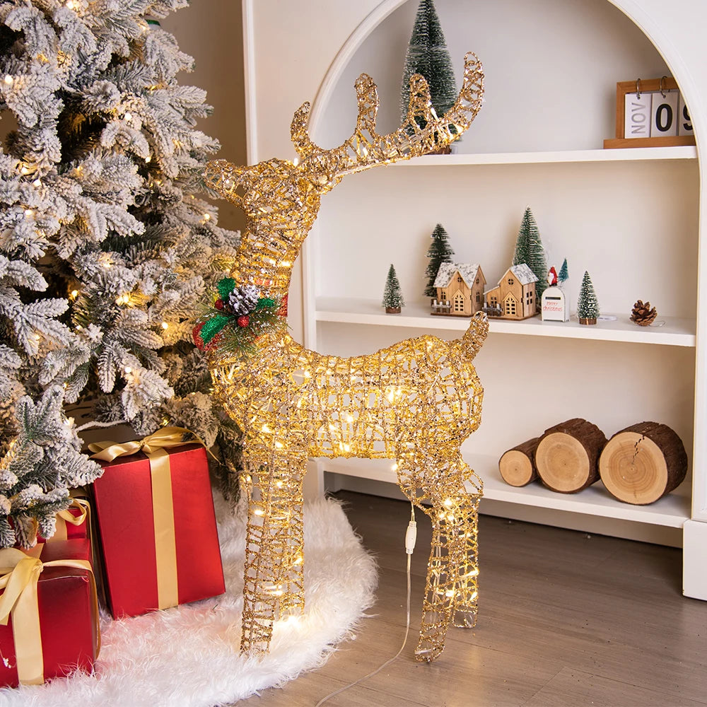 Lighted Wire Reindeer Christmas Decoration - Gold or Silver, Indoor & Outdoor