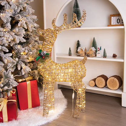 Lighted Wire Reindeer Christmas Decoration - Gold or Silver, Indoor & Outdoor