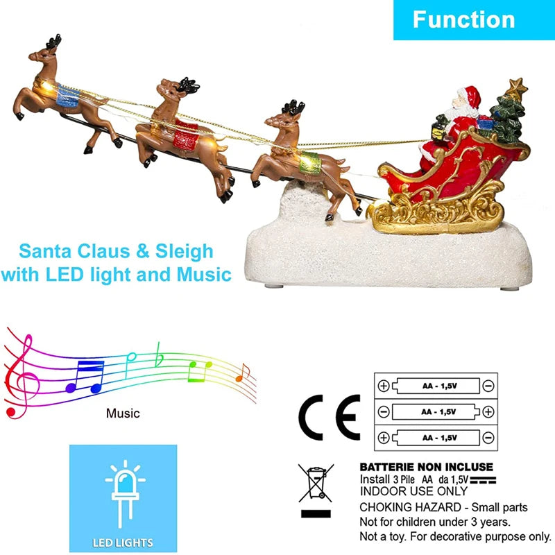 Light-Up Santa Sleigh with Reindeer Figurine