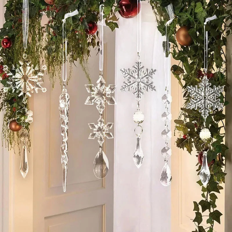 Sparkling Snowflake Hanging Ornaments - Set of 10
