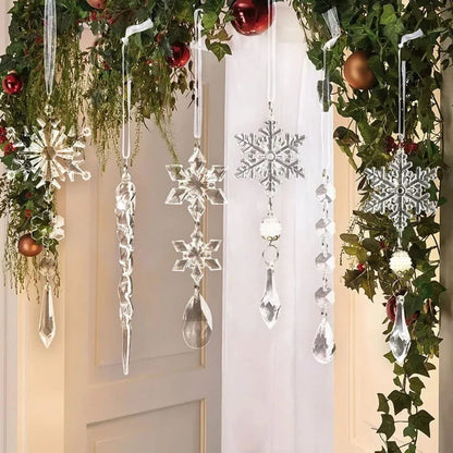 Sparkling Snowflake Hanging Ornaments - Set of 10