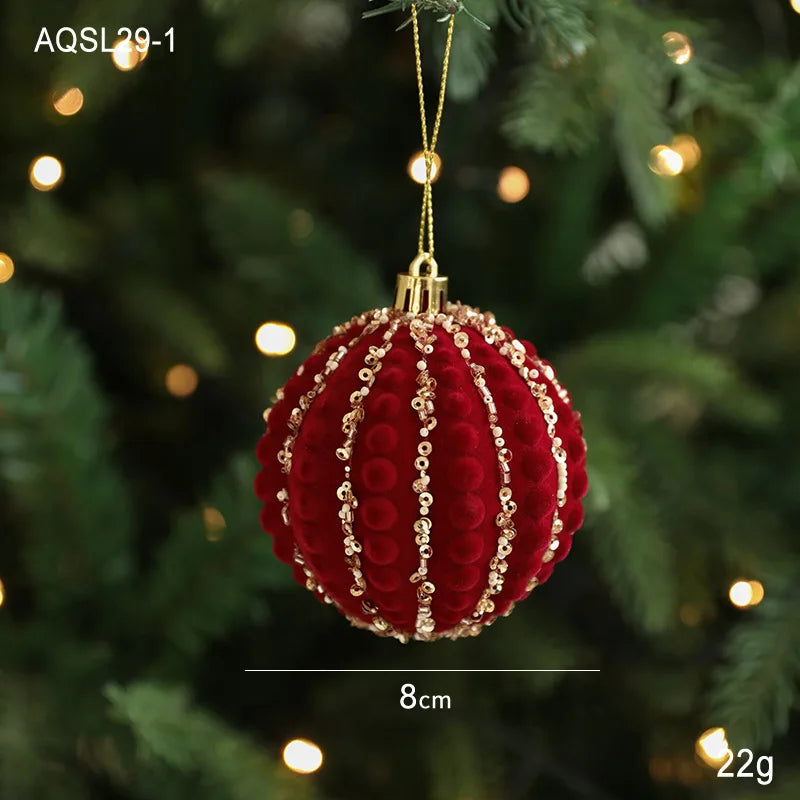 Sequin & Velvet Bow Christmas Ball Ornament - 8 cm