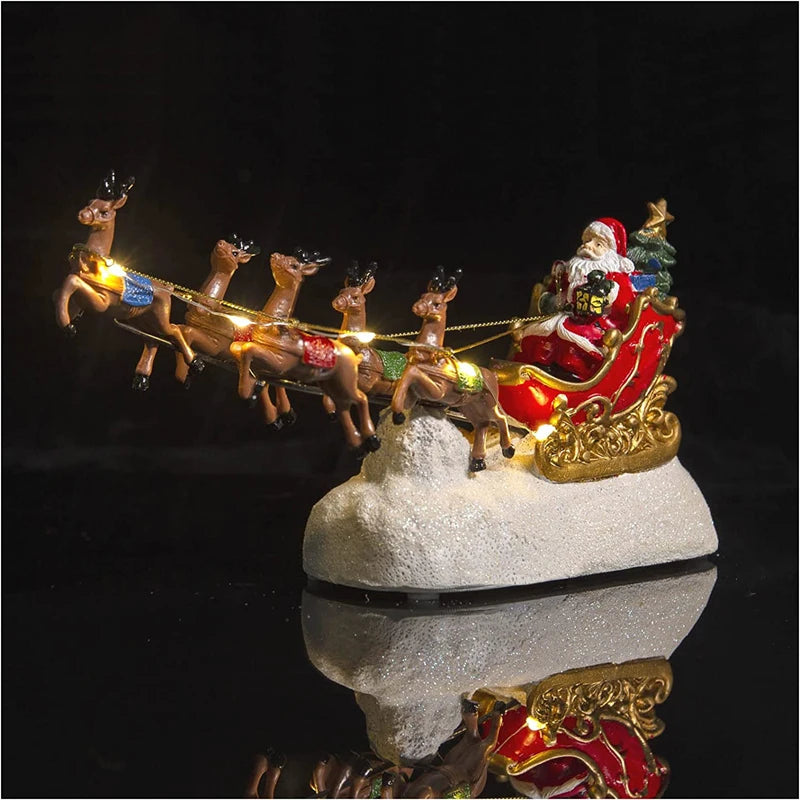 Light-Up Santa Sleigh with Reindeer Figurine