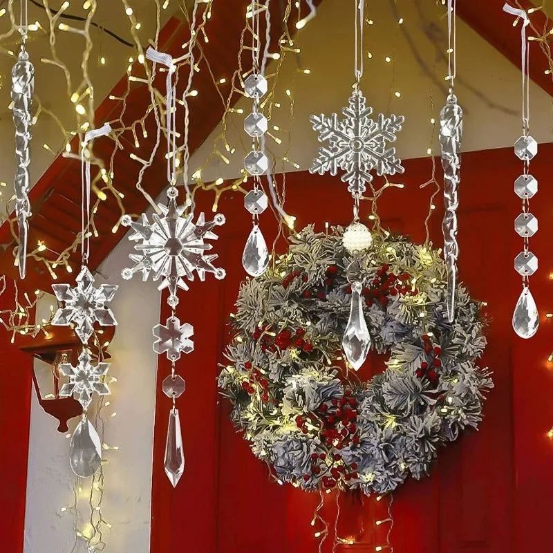 Sparkling Snowflake Hanging Ornaments - Set of 10