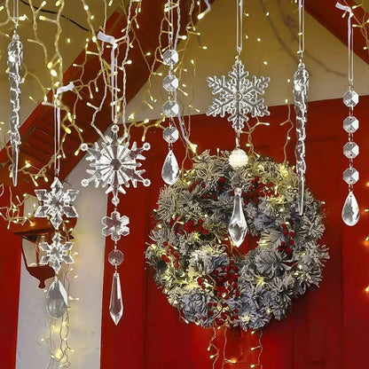 Sparkling Snowflake Hanging Ornaments - Set of 10