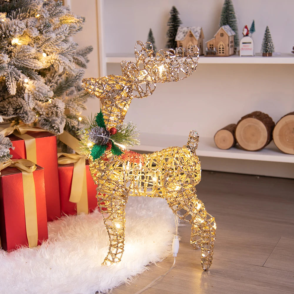 Lighted Wire Reindeer Christmas Decoration - Gold or Silver, Indoor & Outdoor