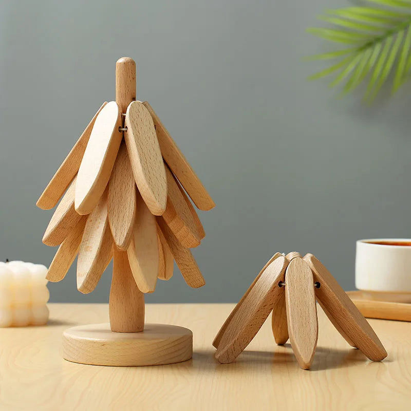 Wooden Christmas Tree Trivets & Coasters Set