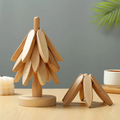 Wooden Christmas Tree Trivets & Coasters Set