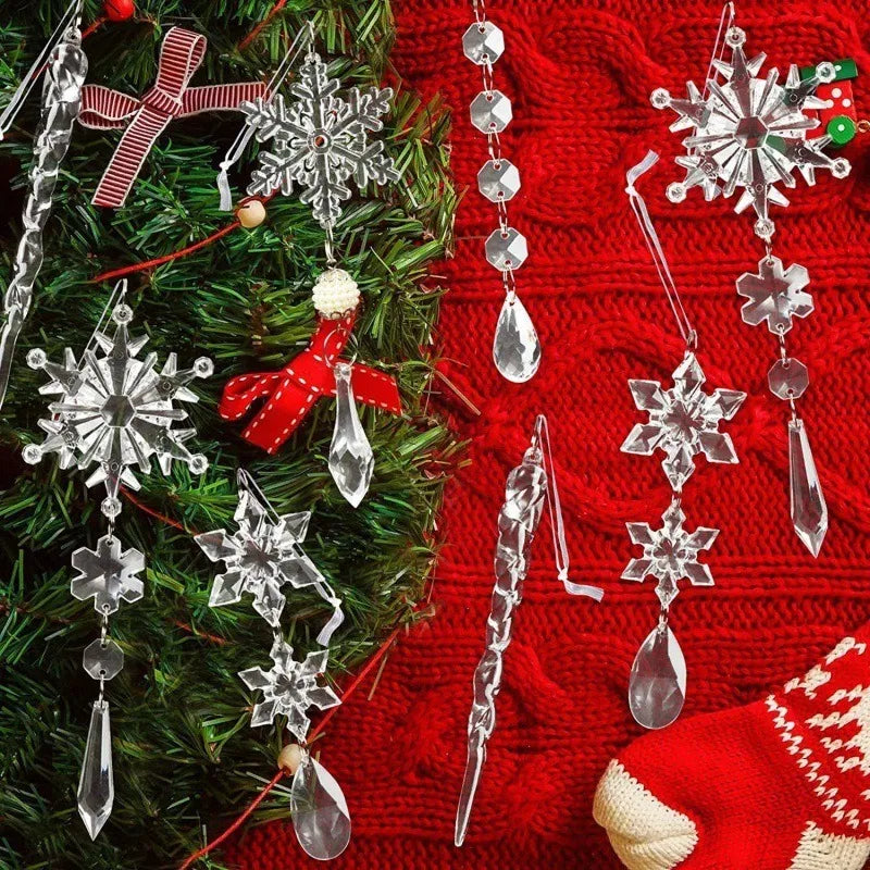 Sparkling Snowflake Hanging Ornaments - Set of 10