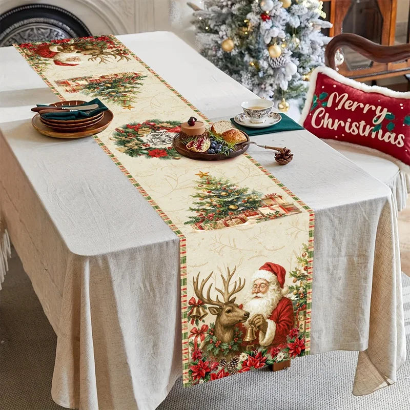 Vintage Santa Claus Christmas Table Runner - 35 x 180 cm