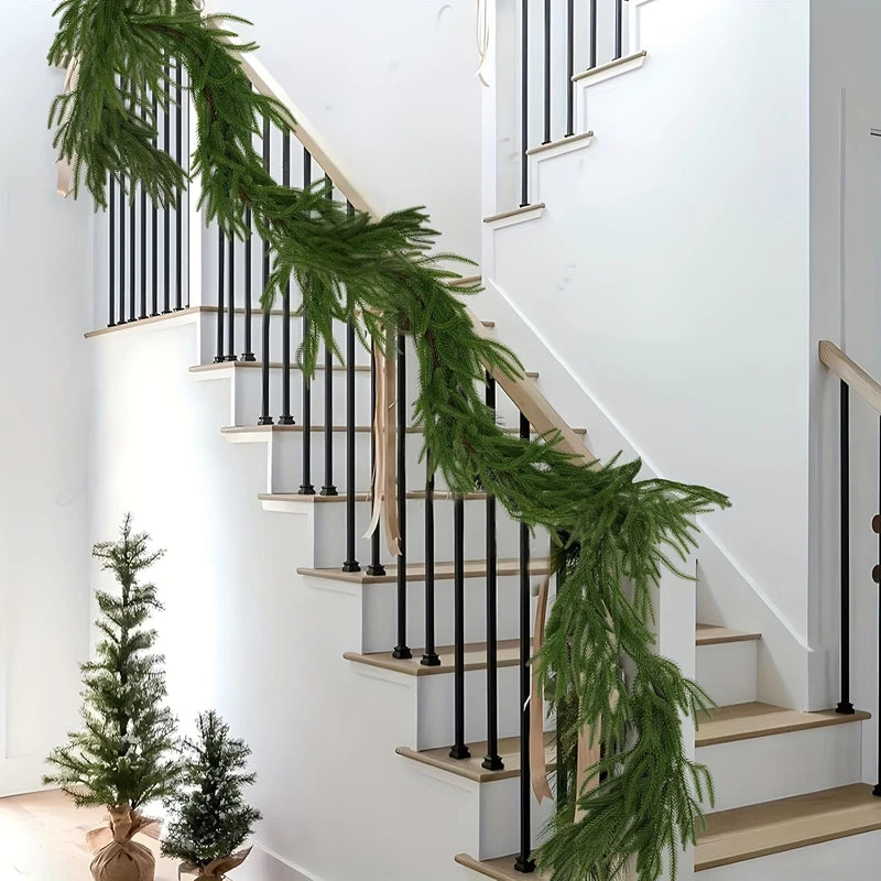Norfolk Pine Christmas Garland with Lights - Mantel & Staircase