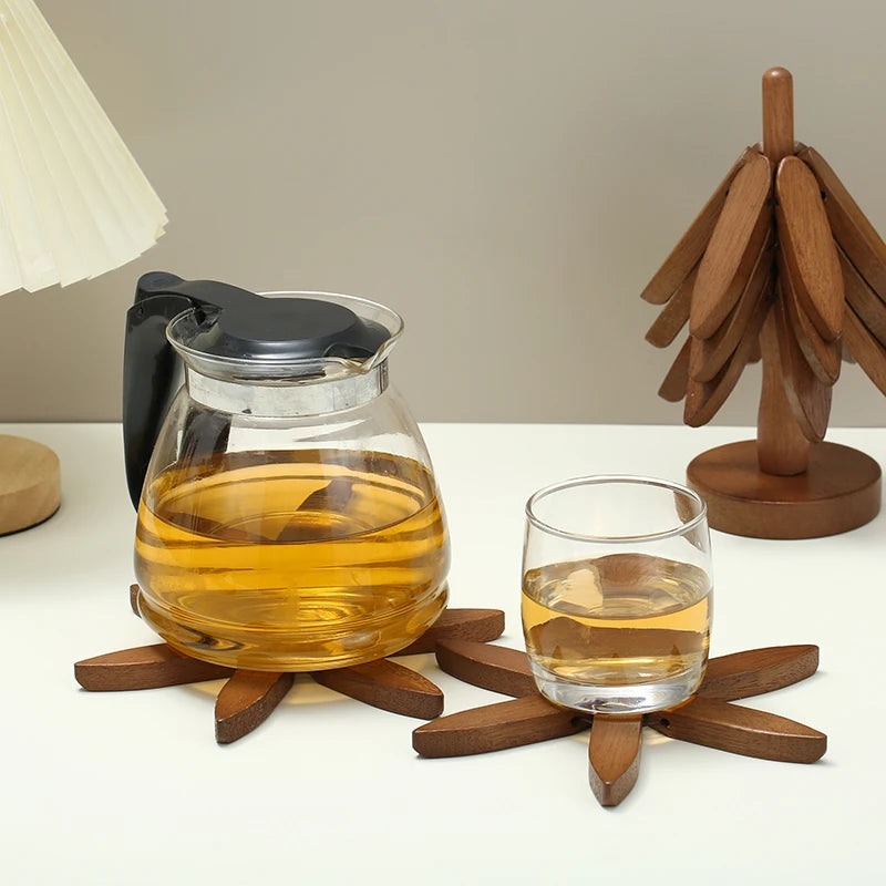 Wooden Christmas Tree Trivets & Coasters Set
