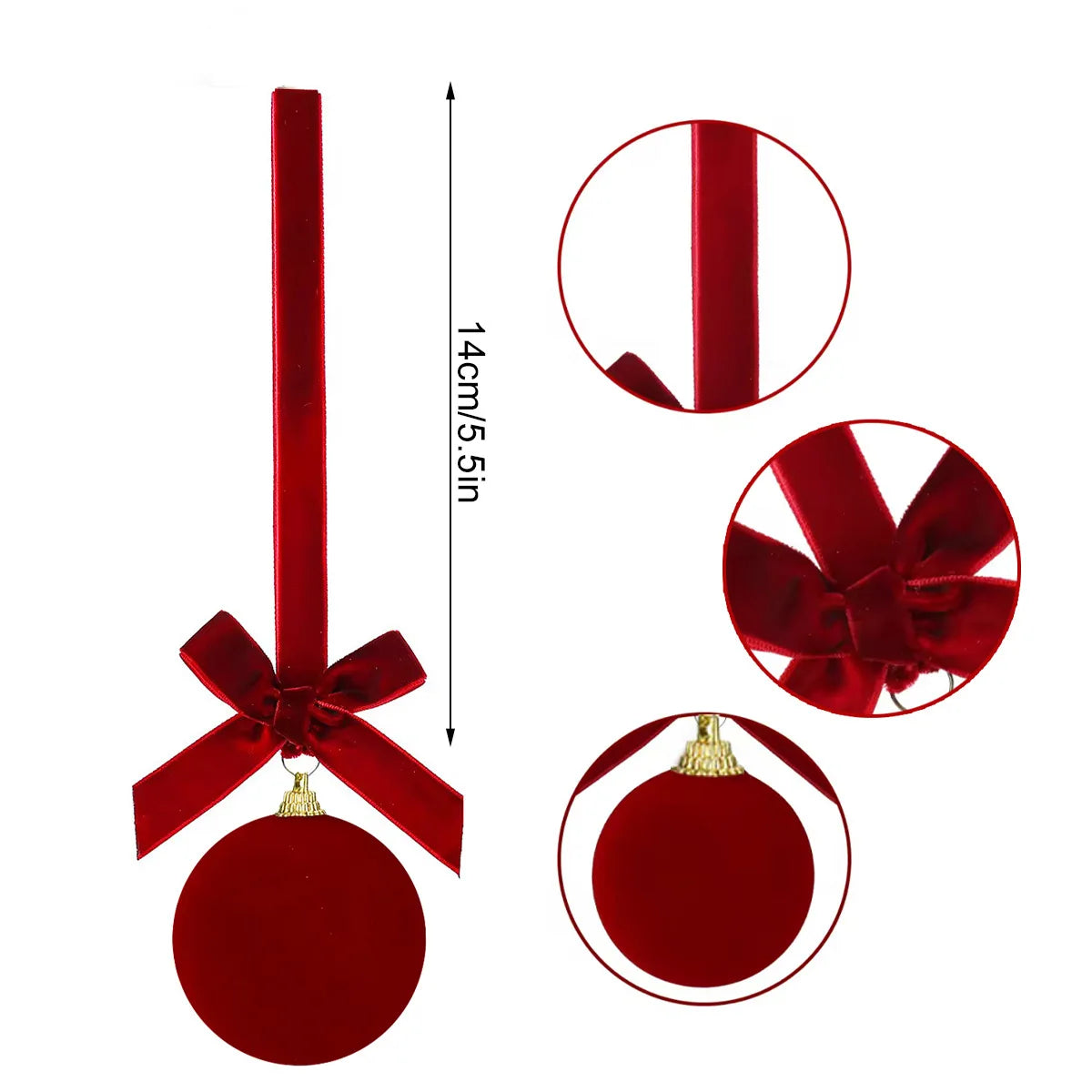 Sequin & Velvet Bow Christmas Ball Ornament - 8 cm