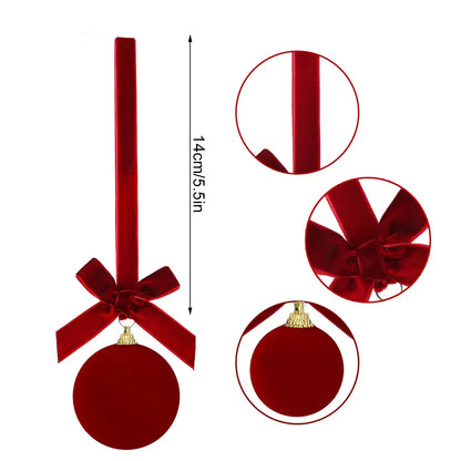 Sequin & Velvet Bow Christmas Ball Ornament - 8 cm