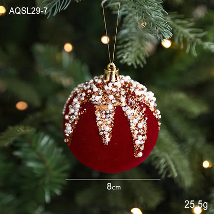 Sequin & Velvet Bow Christmas Ball Ornament - 8 cm