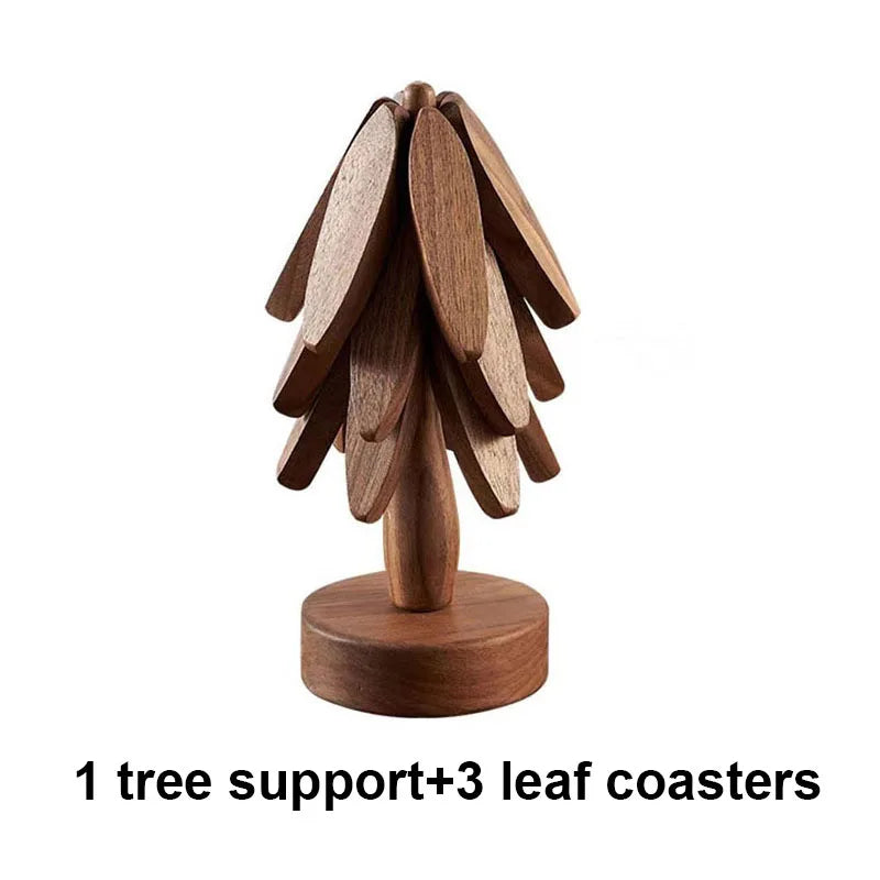 Wooden Christmas Tree Trivets & Coasters Set