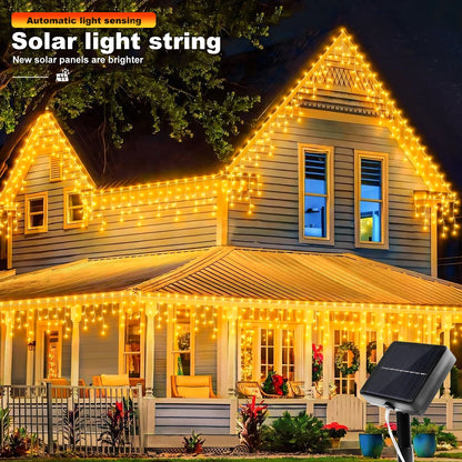 Solar Icicle Curtain Lights - 162 LEDs, Waterproof, 8 Modes