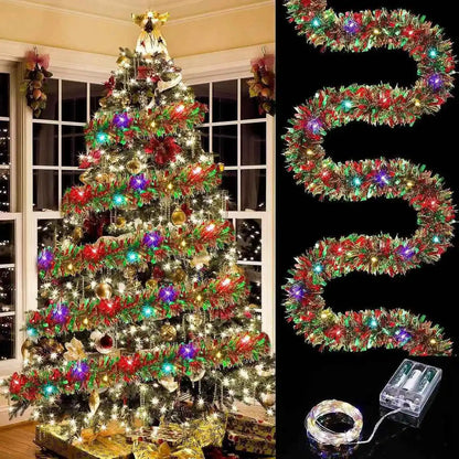 Shiny Metallic Tinsel Garland with LED Lights