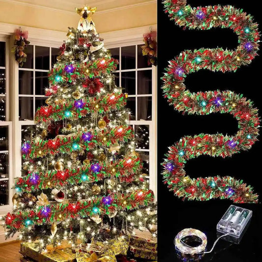 Shiny Metallic Tinsel Garland with LED Lights