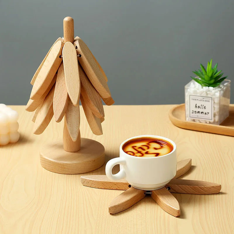 Wooden Christmas Tree Trivets & Coasters Set