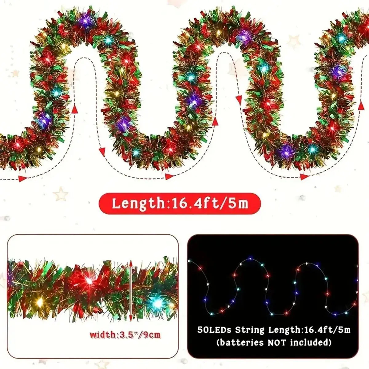 Shiny Metallic Tinsel Garland with LED Lights