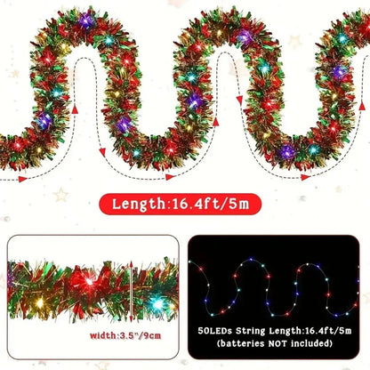 Shiny Metallic Tinsel Garland with LED Lights