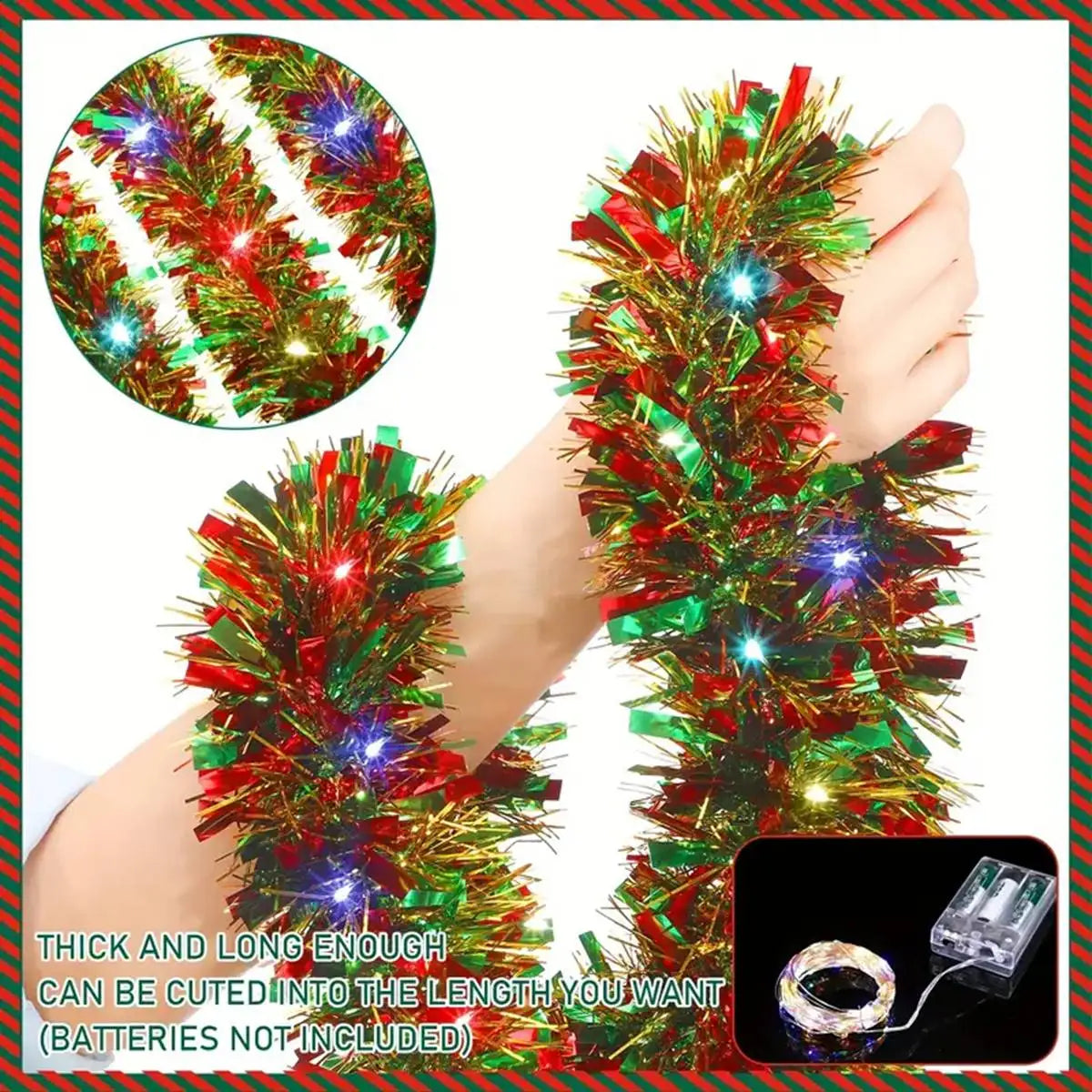 Shiny Metallic Tinsel Garland with LED Lights