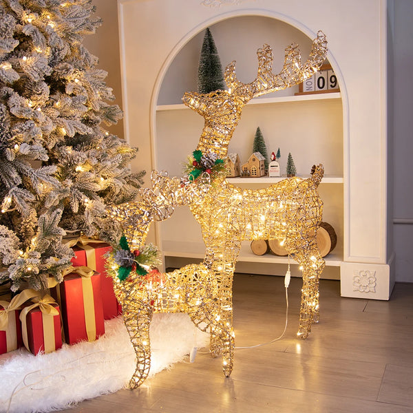 Lighted Wire Reindeer Christmas Decoration - Gold or Silver, Indoor & Outdoor