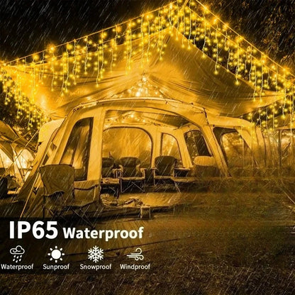 Solar Icicle Curtain Lights - 162 LEDs, Waterproof, 8 Modes