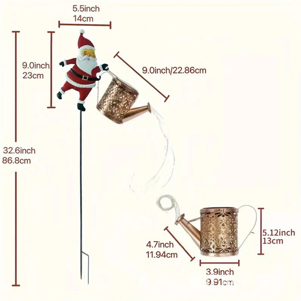 Solar Santa Claus Watering Can Light - Outdoor Christmas Garden Stake