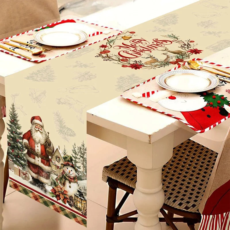 Vintage Santa Claus Christmas Table Runner - 35 x 180 cm