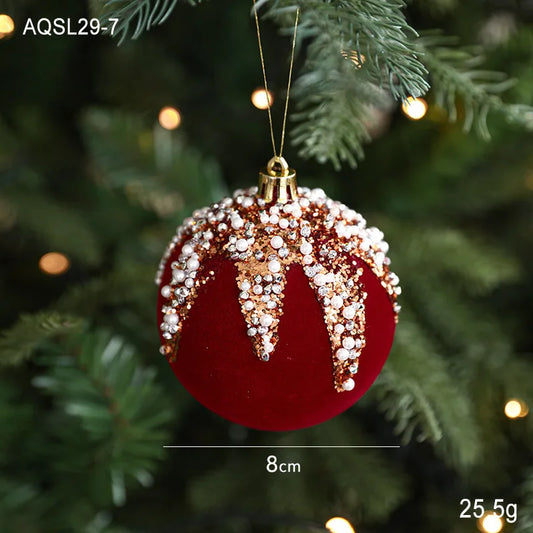 Sequin & Velvet Bow Christmas Ball Ornament - 8 cm