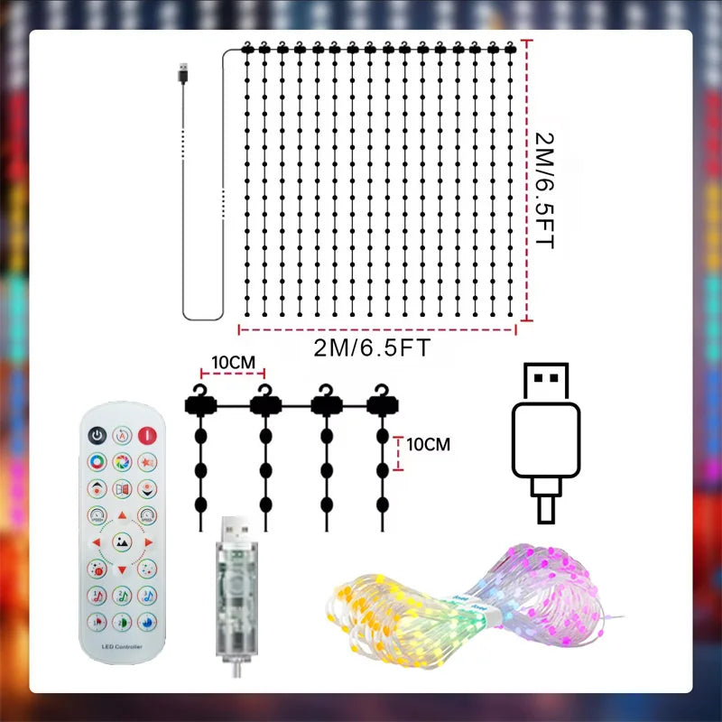 Smart App-Controlled LED Curtain Lights - Music Sync & DIY Designs
