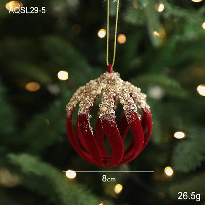 Sequin & Velvet Bow Christmas Ball Ornament - 8 cm
