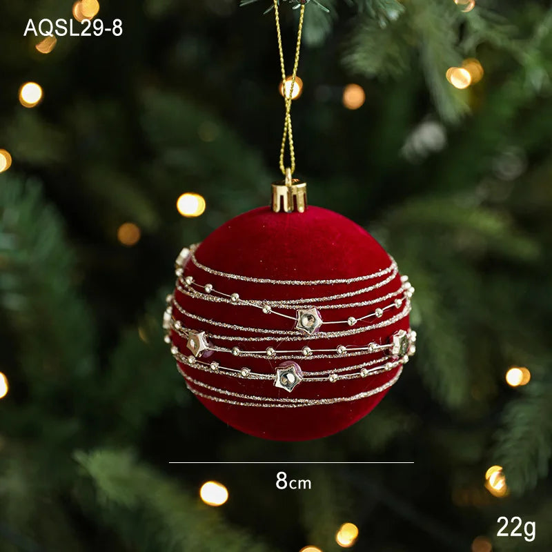 Sequin & Velvet Bow Christmas Ball Ornament - 8 cm