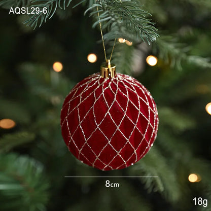 Sequin & Velvet Bow Christmas Ball Ornament - 8 cm