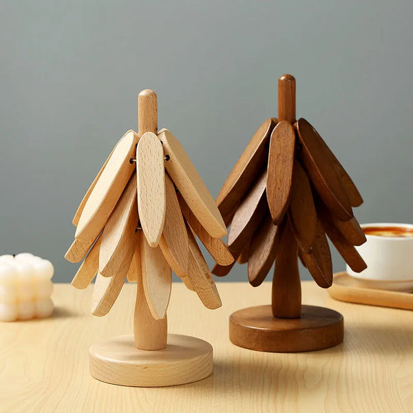 Wooden Christmas Tree Trivets & Coasters Set