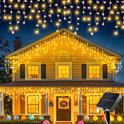 Solar Icicle Curtain Lights - 162 LEDs, Waterproof, 8 Modes