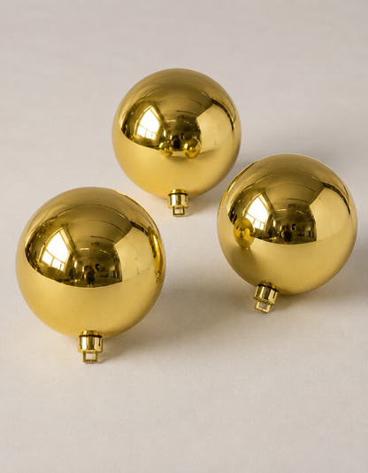 Set of 3 Gold Shiny Christmas Ornaments 10cm