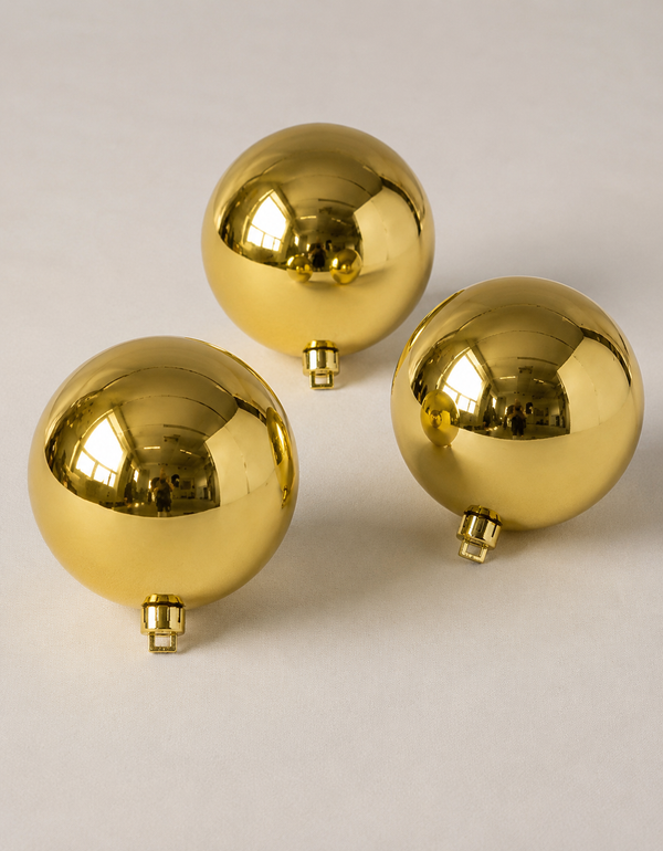 Set of 3 Gold Shiny Christmas Ornaments 10cm