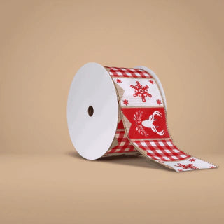 Red and White Wired Ribbon - 6.3 cm x 9 m