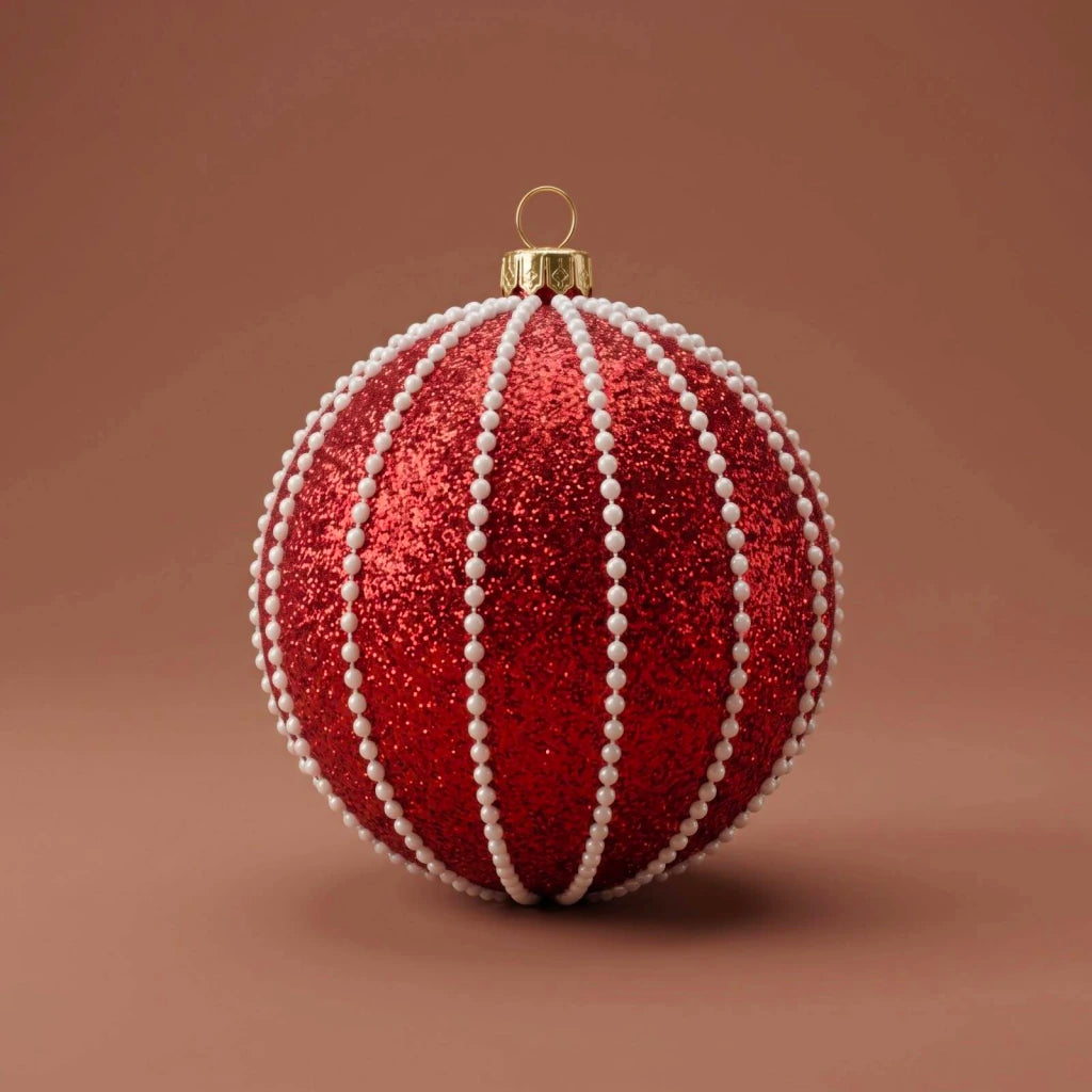 Red and White Christmas Ball Ornaments 10cm Set of 2