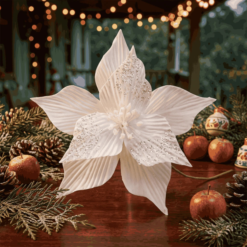 White Christmas Flower - 24cm - 15cm Stem