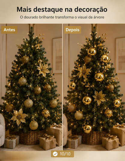 Set of 3 Gold Shiny Christmas Ornaments 10cm