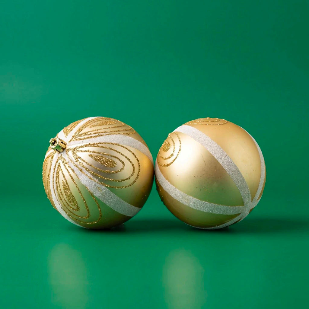 Gold Christmas Ball Ornaments 10cm Set of 2